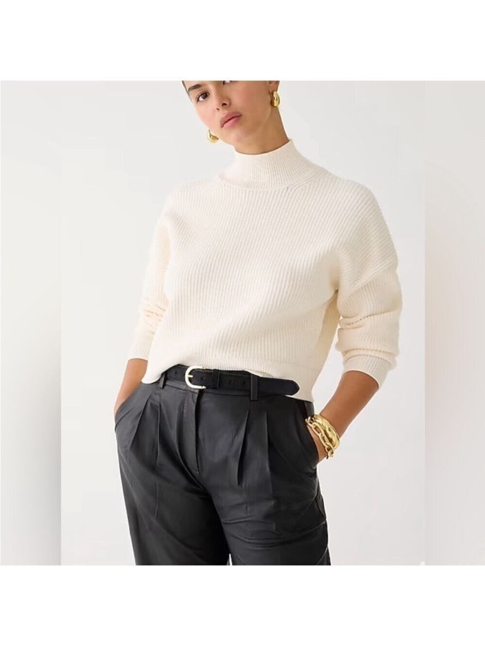 J.Crew Ribbed Turtleneck Sweater Stretch Yarn in Cream